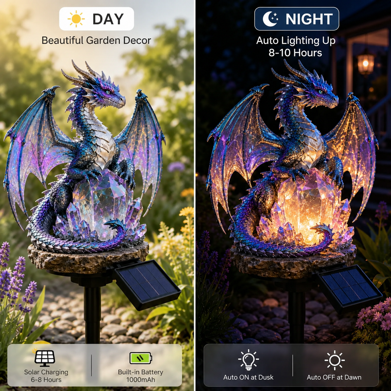 Solar Dragon Crystal Garden Light – Glowing Fantasy Outdoor Yard Decor with Solar Panel