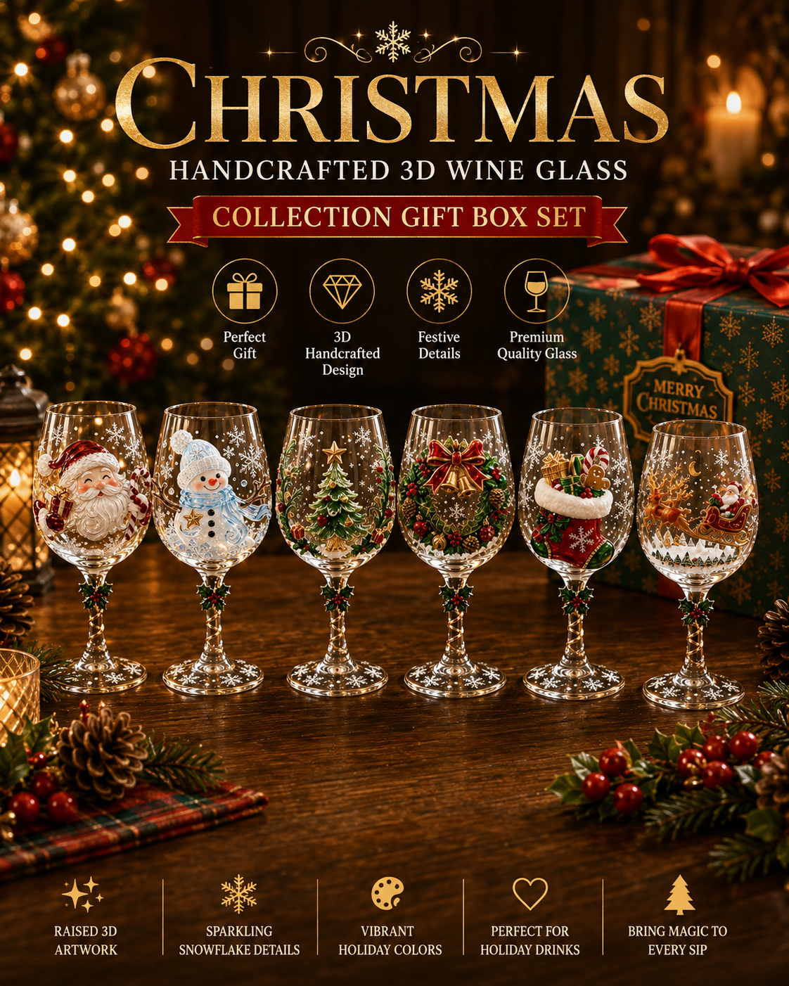 🎄 60% OFF | Collectible 3D Christmas Wine Glasses 🎁