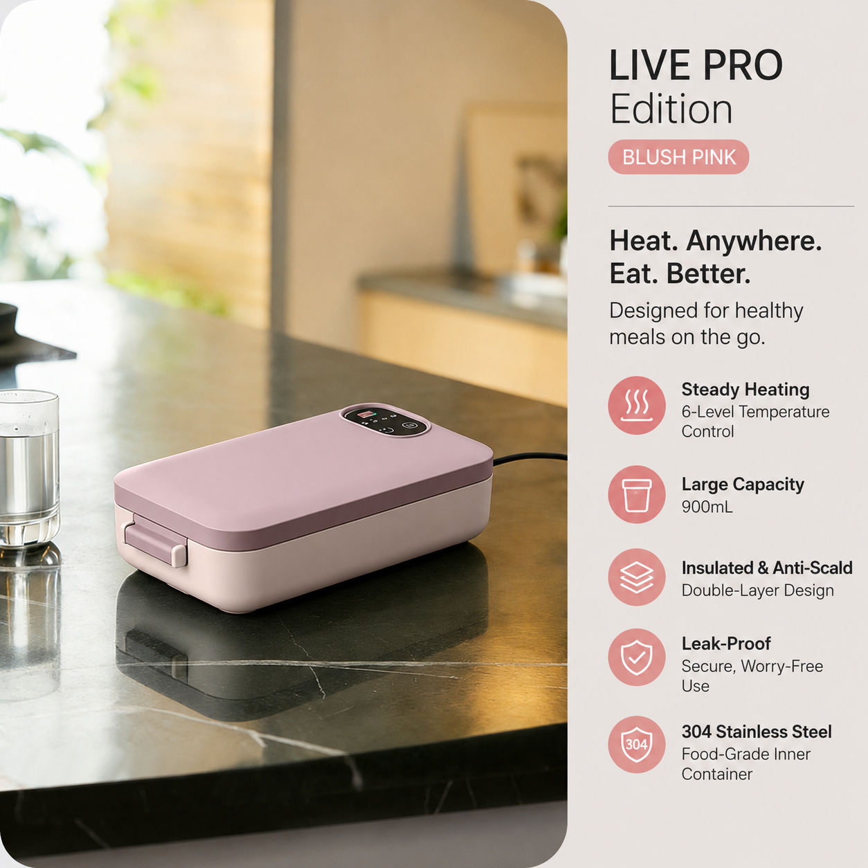 🍱 ⚡Portable Electric Lunch Box – Self-Heating, 7200mAh, 304 Stainless Steel 🔋🌡️
