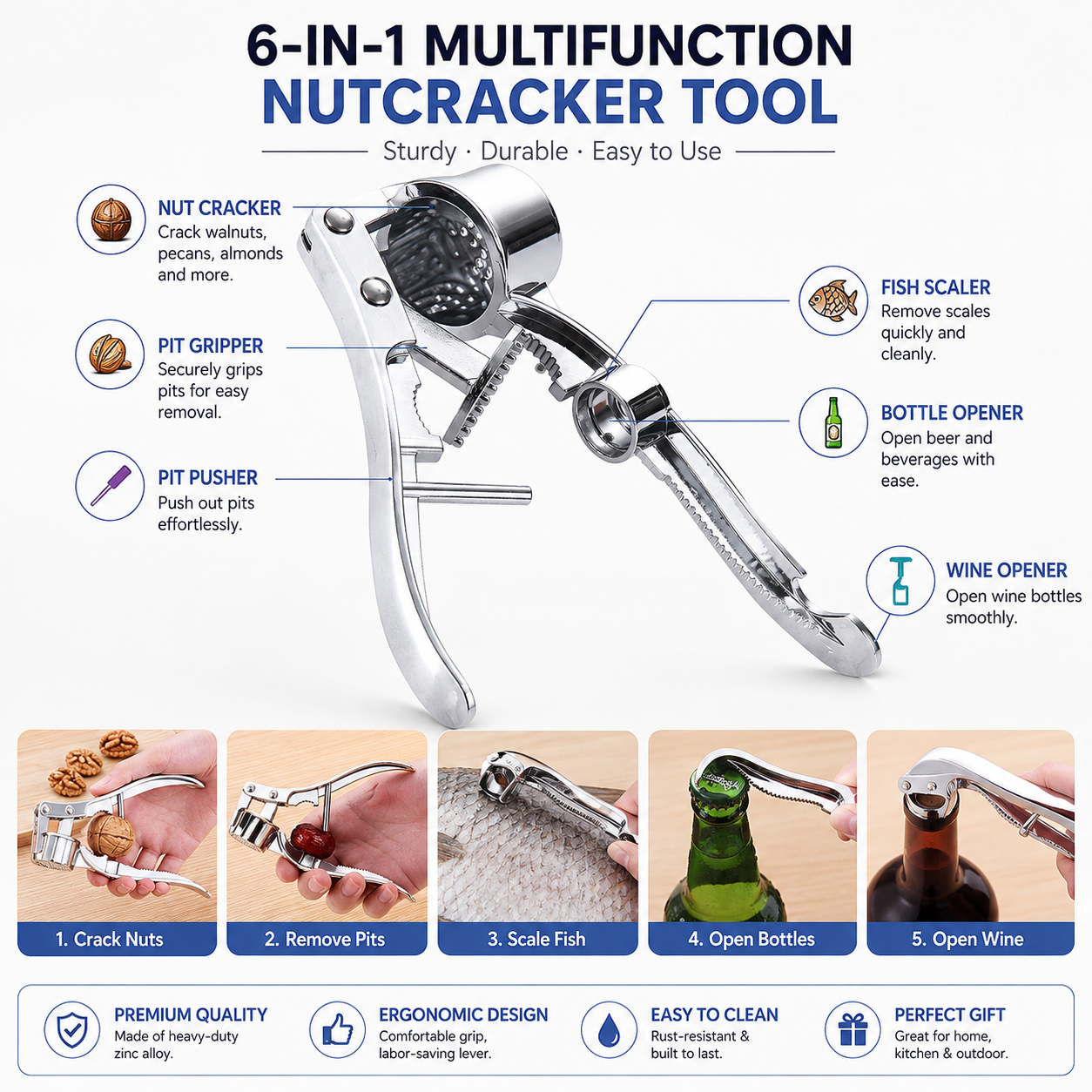 🧄 New Upgraded 6-in-1 Stainless Steel Garlic Press – Fresh Minced Garlic in Seconds
