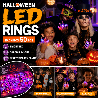 🔥🎃50 Pieces Each Box‼️✨LED Light Halloween Glowing Ring 💍| Flashing Light‑Up Party Favor for Halloween Night👻