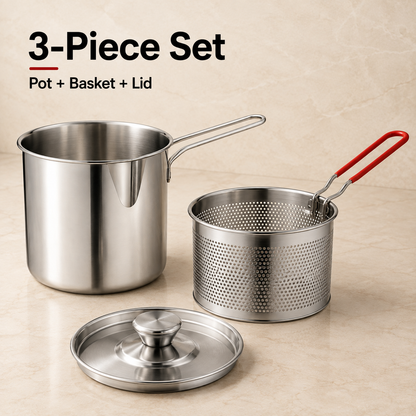 2026🔥🍟 Personal Mini Deep Fryer Set – Stainless Steel Pot with Lift-Out Draining Basket & Food Tongs