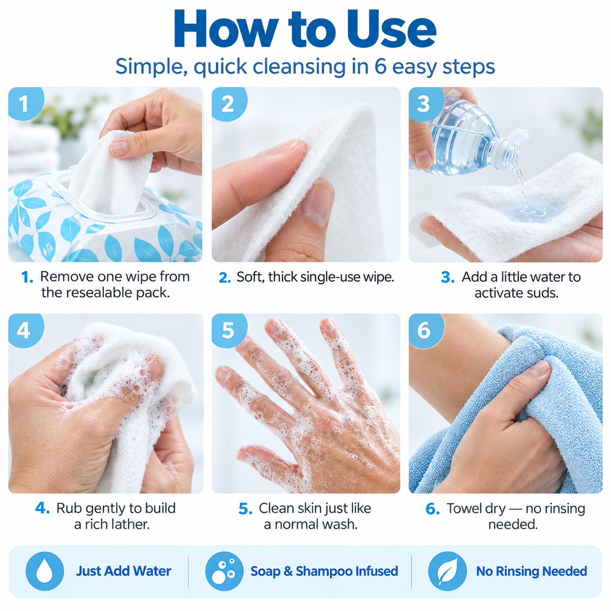 ⚡ 50K+ Sold! Rinse-Free Bathing Wipes – Water-Activated Body Cleansing Wipes🧼
