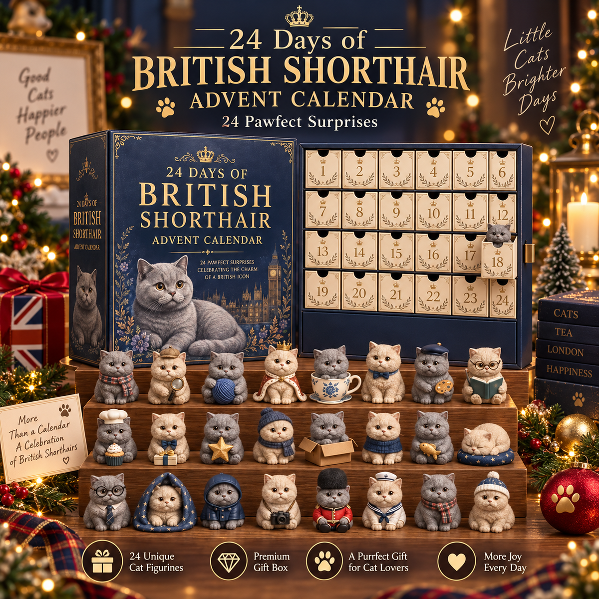 🎄✨CHRISTMAS KICKOFF 49%OFF - 2026 Days of BritishShorthair Blind Box -24-Day Festive Countdown,British Shorthair ThemedCollectible MiniaturesBlind Box - Gift For CatLovers
