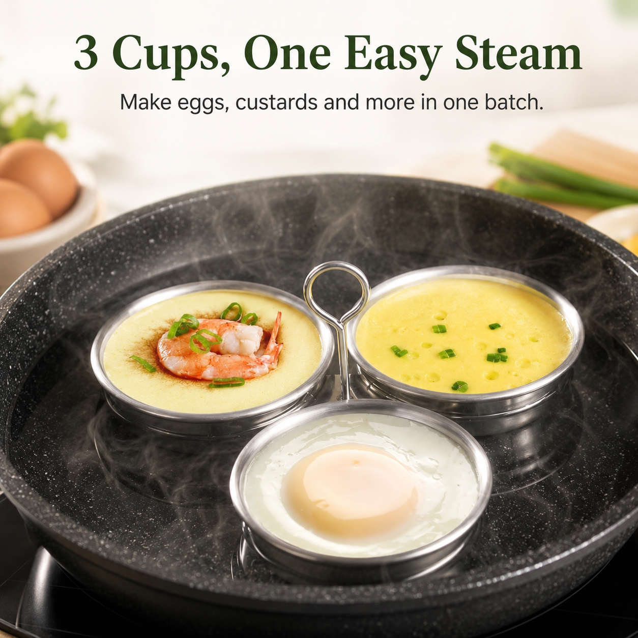 🍳 3-Cup Stainless Steel Egg Poacher – Stovetop Egg Steamer Insert 🥚