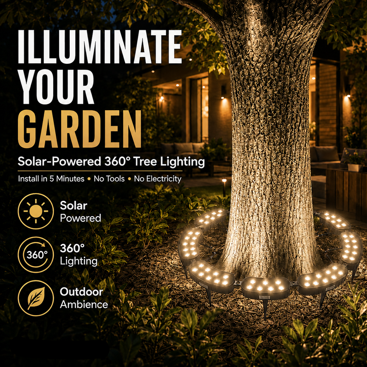 🌳💡 Ring-Shaped Solar Tree Lights – Weatherproof Outdoor Spotlights Ideal for Trees, Pillars, and Gardens