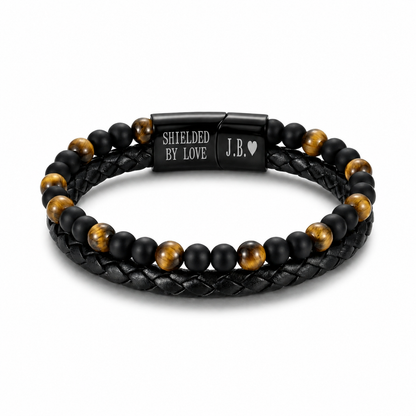 🎁A tiger's eye leather bracelet as a gift: a loving reminder (customizable with engraving, perfect for your loved one).🧡