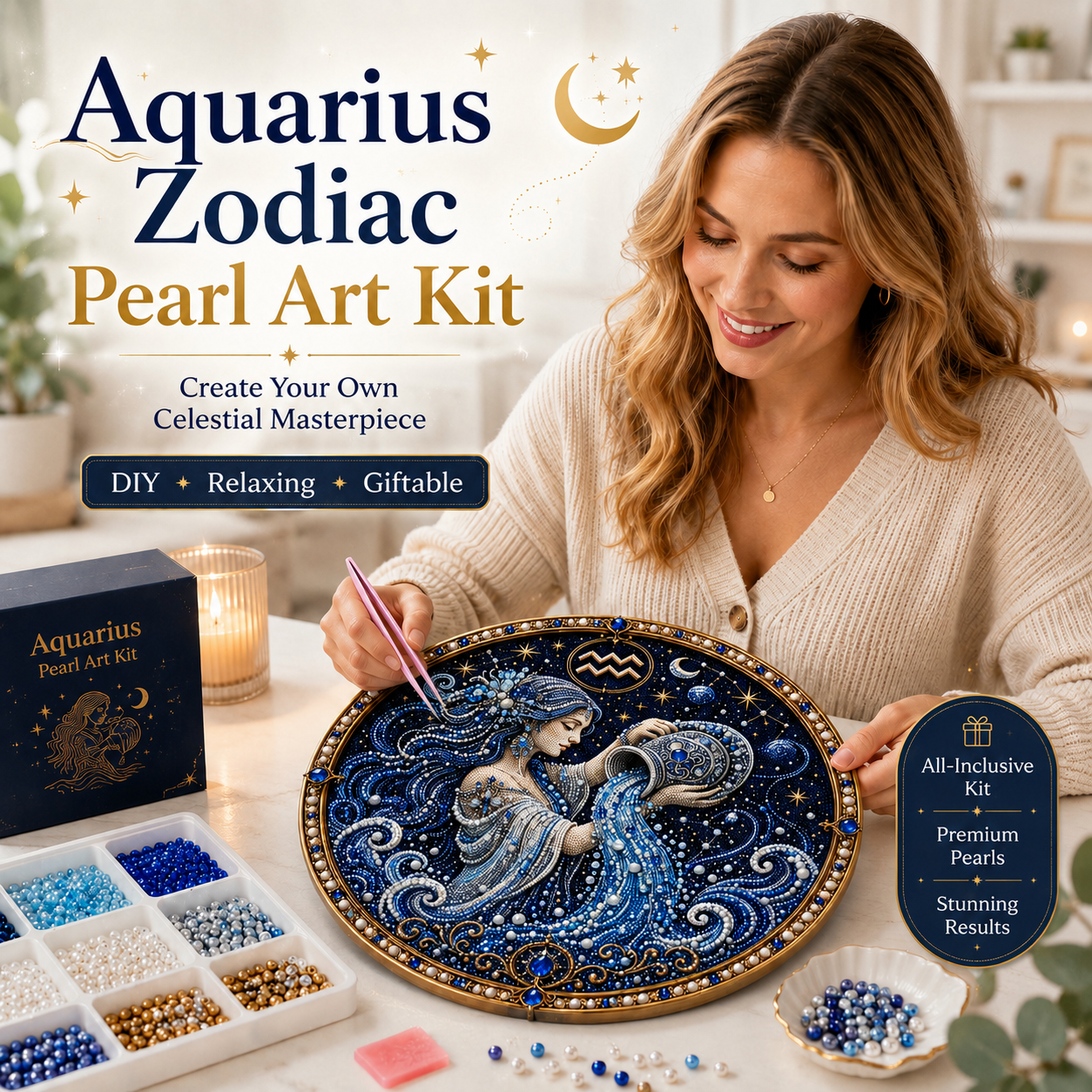 🔥 Last Day 49% OFF - 💎 12 Zodiac Signs Pearl Art Kit ♈💫 Bring Every Zodiac Sign to Life with Pearls
