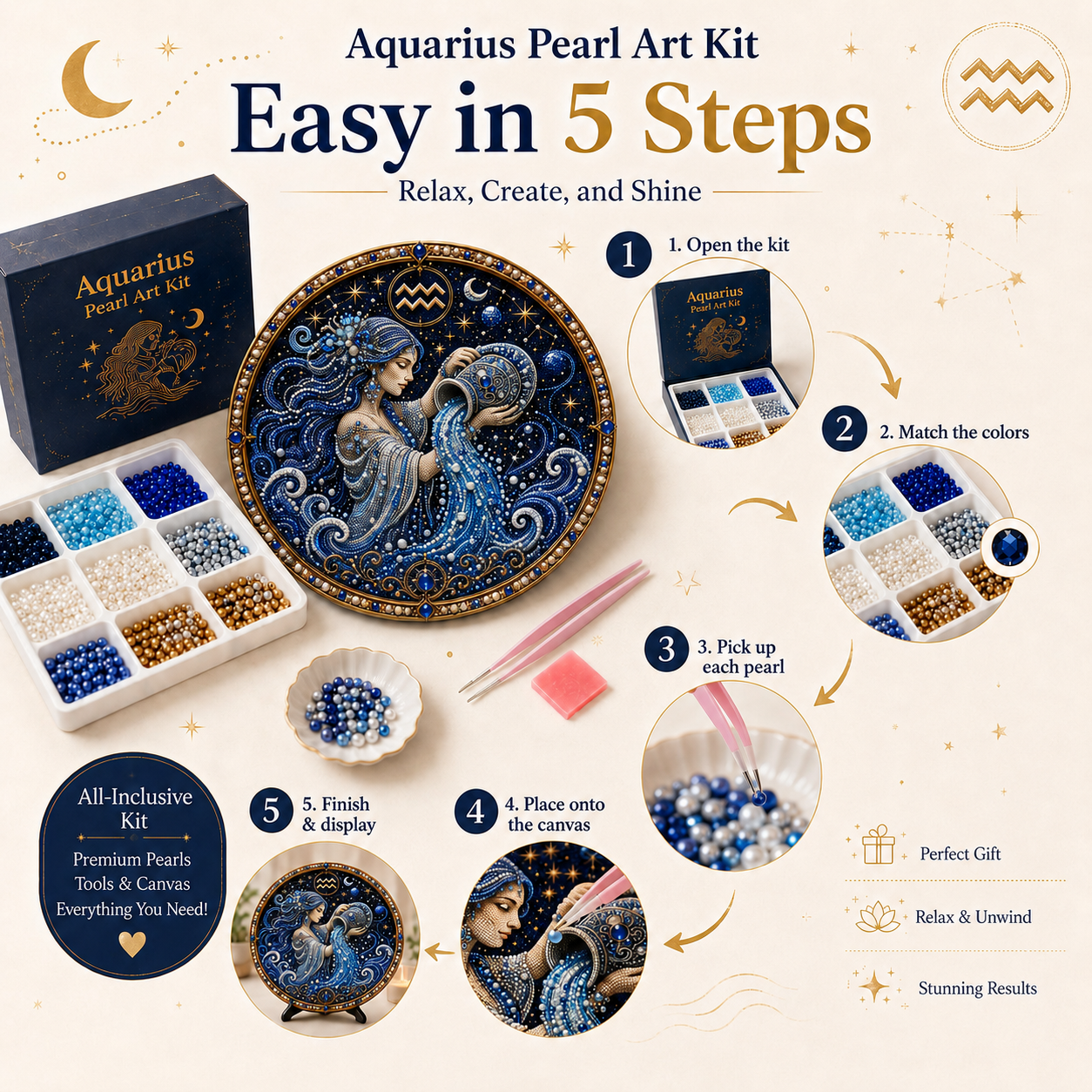 🔥 Last Day 49% OFF - 💎 12 Zodiac Signs Pearl Art Kit ♈💫 Bring Every Zodiac Sign to Life with Pearls