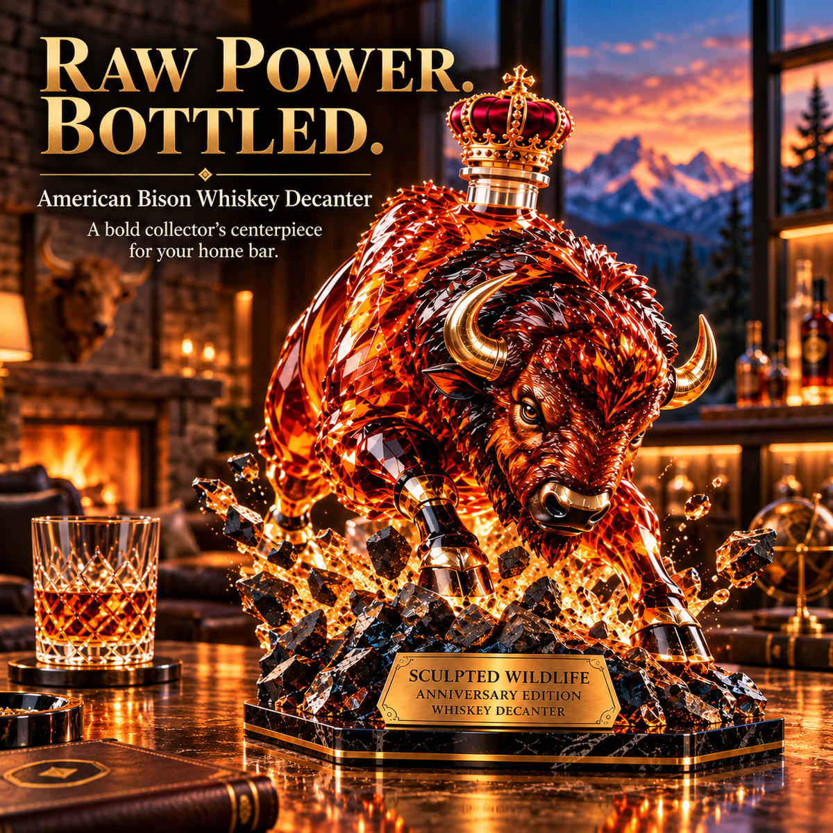 🦬🥃 American Bison Whiskey Decanter – Sculpted Wildlife Collector’s Edition