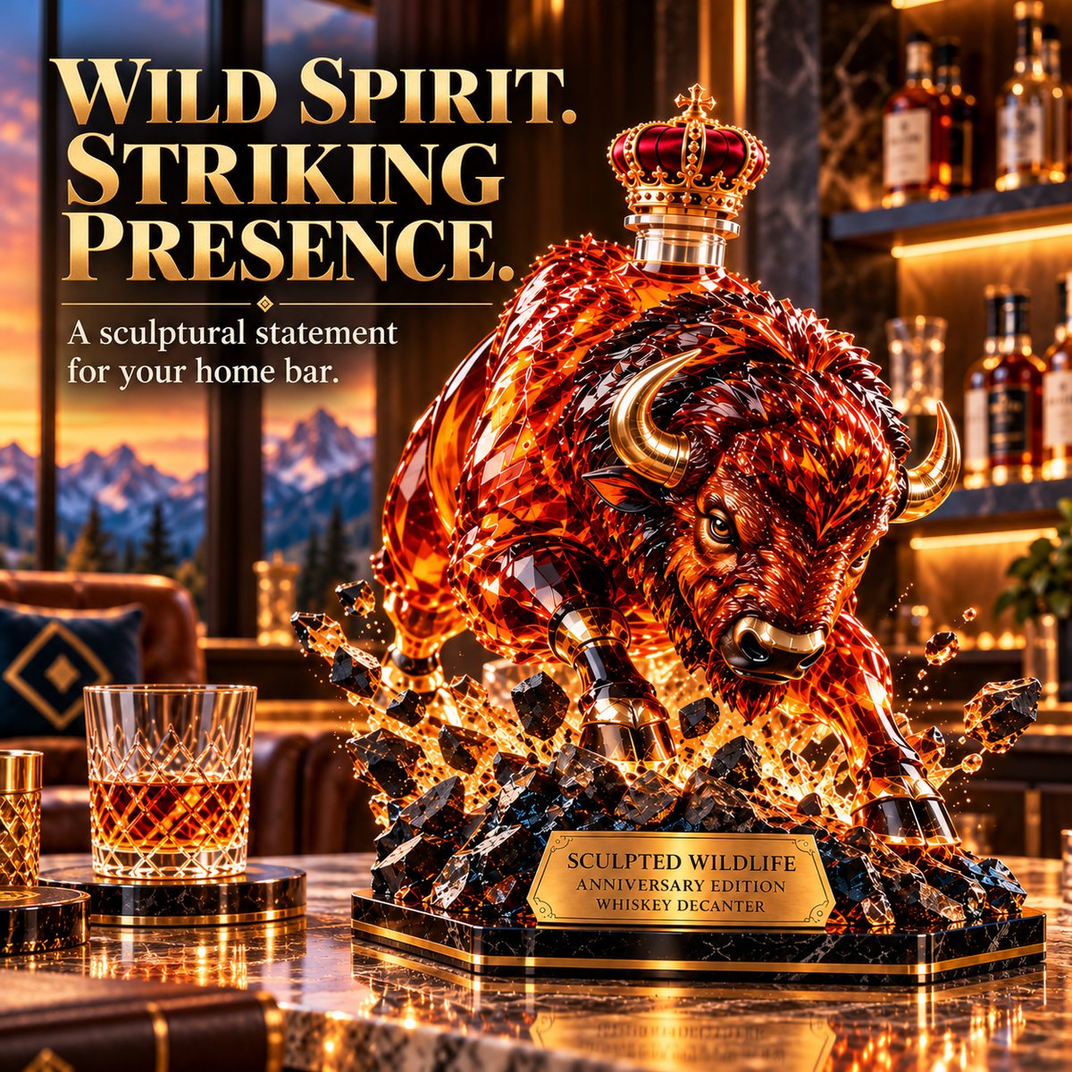 🦬🥃 American Bison Whiskey Decanter – Sculpted Wildlife Collector’s Edition
