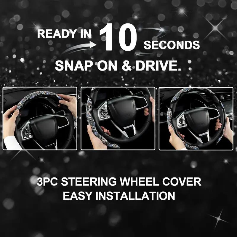 🔥 50% OFF Today | 3-Piece Bling Leopard Steering Wheel Cover Set