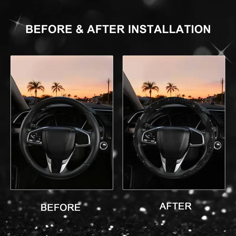 🔥 50% OFF Today | 3-Piece Bling Leopard Steering Wheel Cover Set