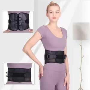 Woman wearing adjustable lumbar support belt
