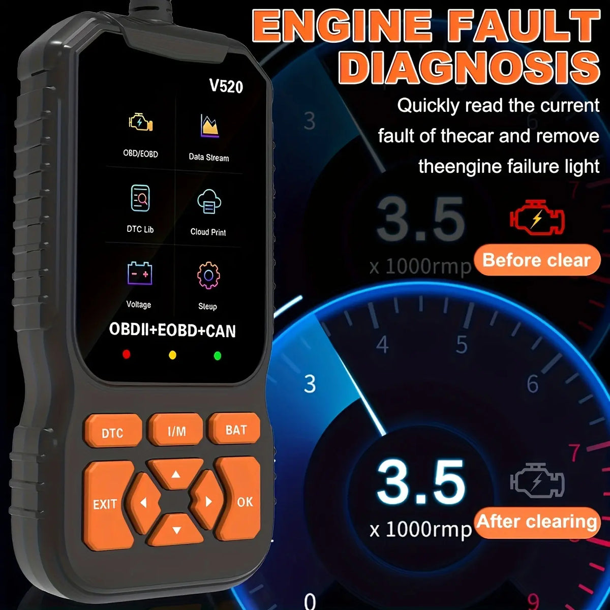V520 reading and clearing engine diagnostic trouble codes