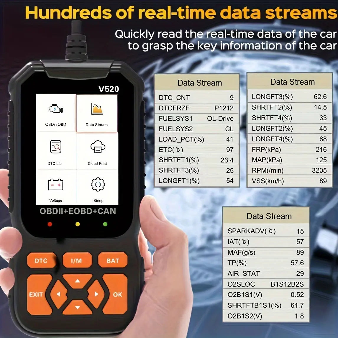 V520 OBD2 live engine sensor data stream