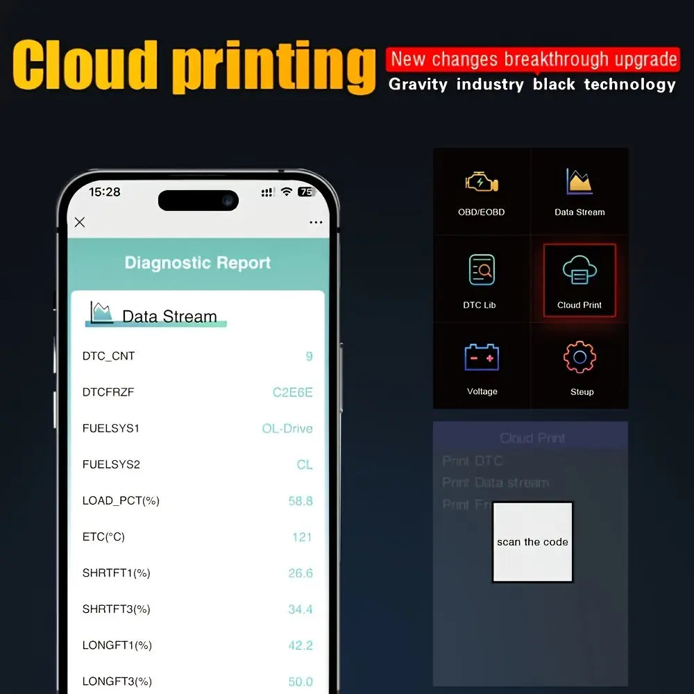 V520 QR diagnostic report opened on a phone