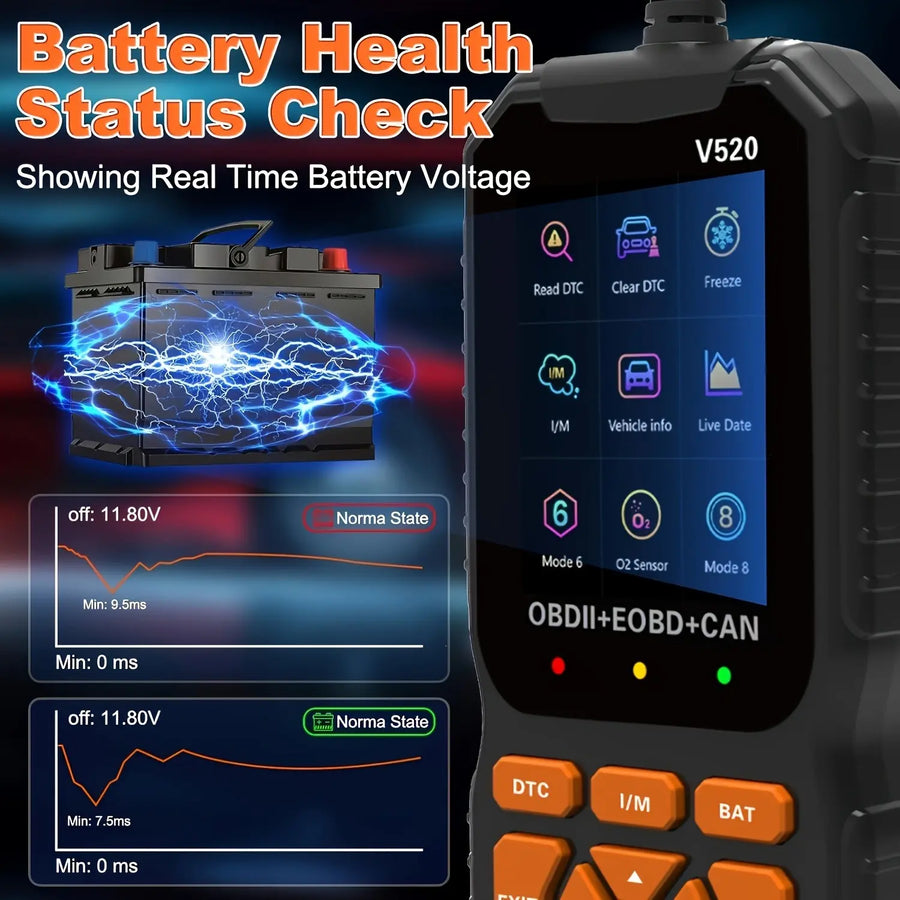 V520 displaying real time vehicle battery voltage
