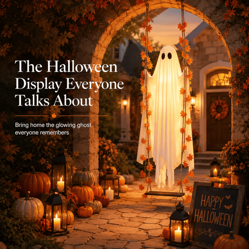 ⏳Limited Offer⏰- Halloween Outdoor 3.7FT Pre-Assembled Swing Ghost with Remote Lights Spooky Hanging Ghosts for Porch Yard Tree Party