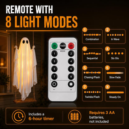 ⏳Limited Offer⏰- Halloween Outdoor 3.7FT Pre-Assembled Swing Ghost with Remote Lights Spooky Hanging Ghosts for Porch Yard Tree Party