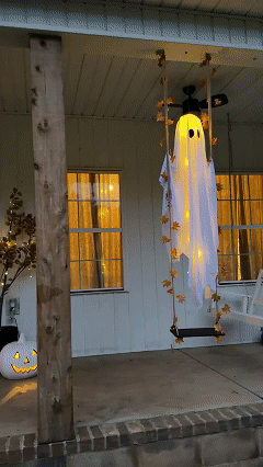 ⏳Limited Offer⏰- Halloween Outdoor 3.7FT Pre-Assembled Swing Ghost with Remote Lights Spooky Hanging Ghosts for Porch Yard Tree Party