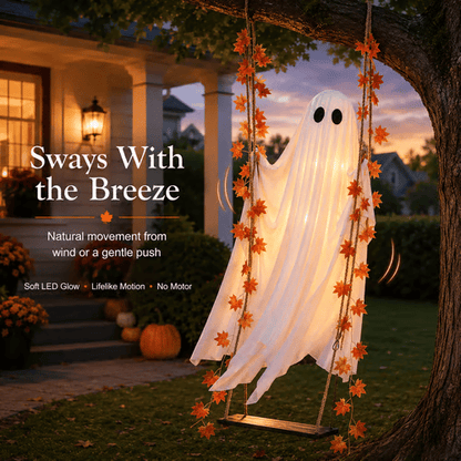 ⏳Limited Offer⏰- Halloween Outdoor 3.7FT Pre-Assembled Swing Ghost with Remote Lights Spooky Hanging Ghosts for Porch Yard Tree Party