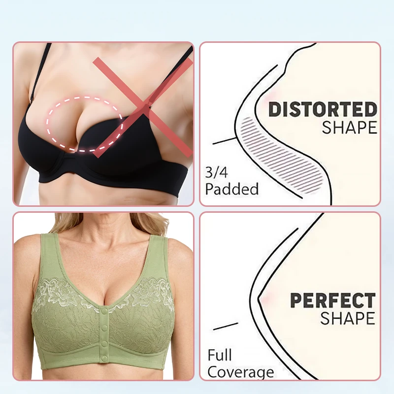 Front Closure Breathable Cotton Lifting Bra for Seniors