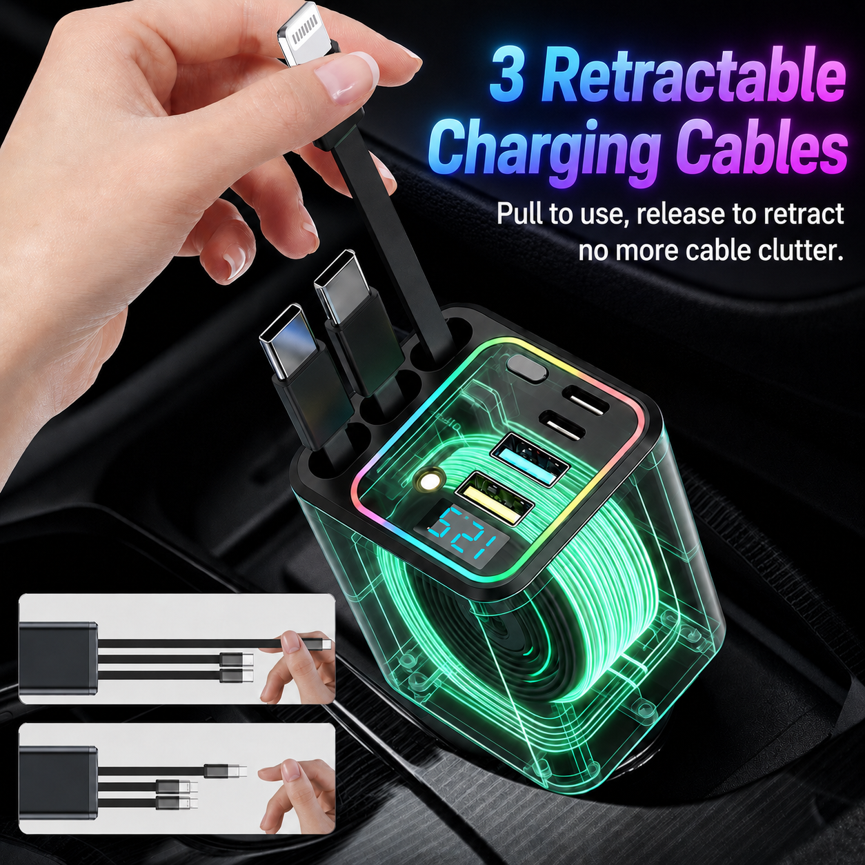 Starry Ambient Light 7-in-1 Fast Car Charger