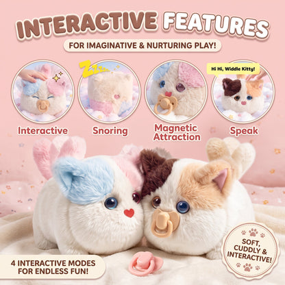 🐱 Interactive Plush Fluffy Kitten Toy with Voice Repeating & Magnetic Pacifier 💗