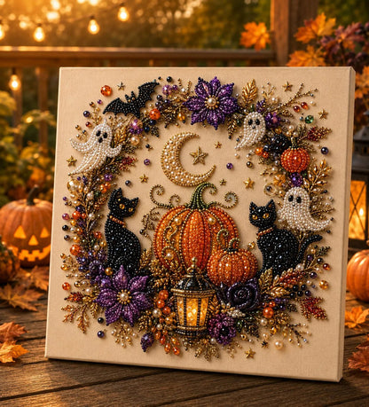 Halloween Pearl Art DIY Kit – Turn Tiny Pearls into Spooky-Cute Magic (Size:7.87in*7.87in)