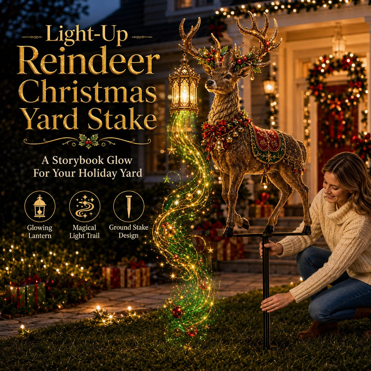 🔥Last day with huge discounts!✨ Light-Up Christmas Reindeer Yard Stake 🦌