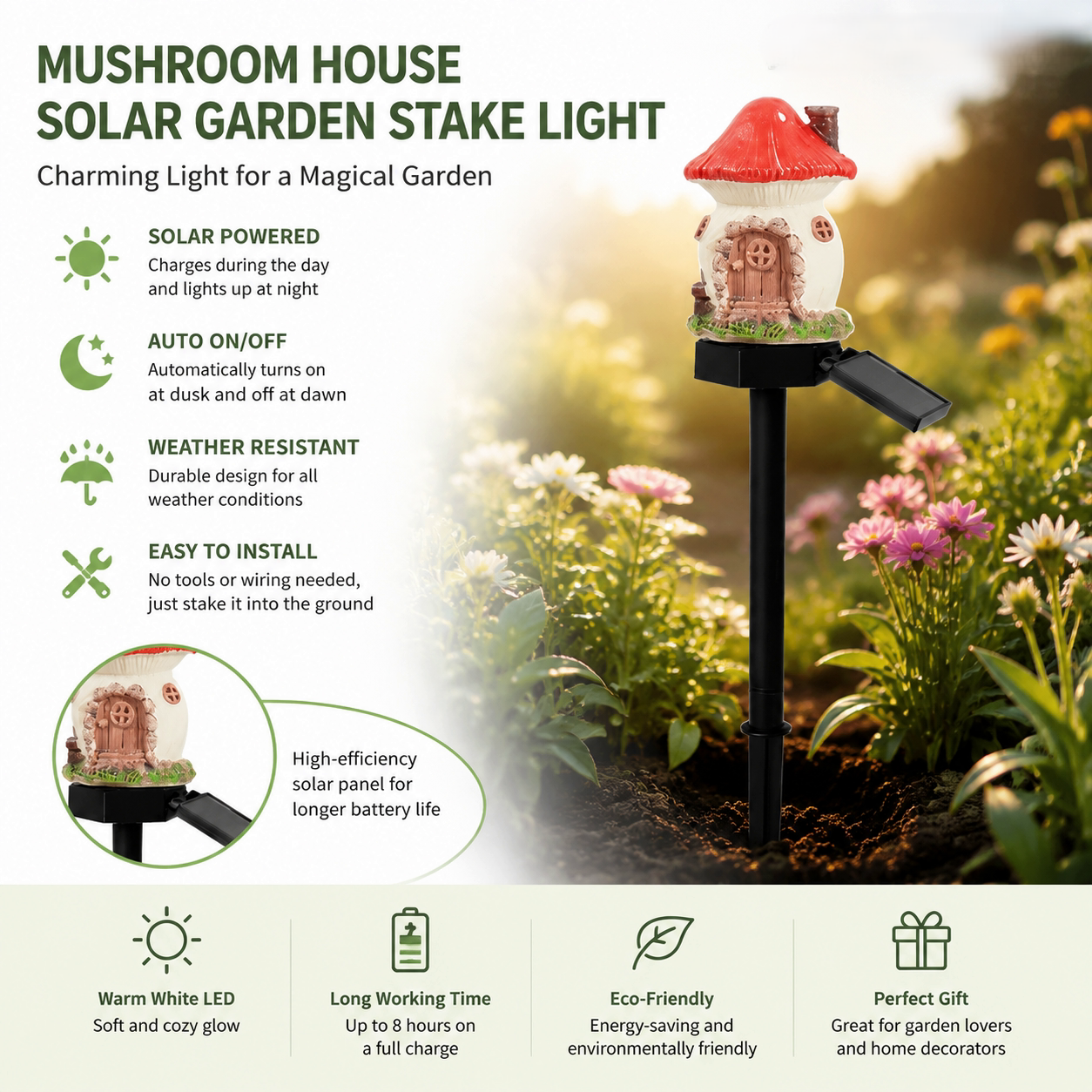 🔥Last Day 55% OFF 🔥 Solar Fairy-Tale Mushroom Cottage Garden Light