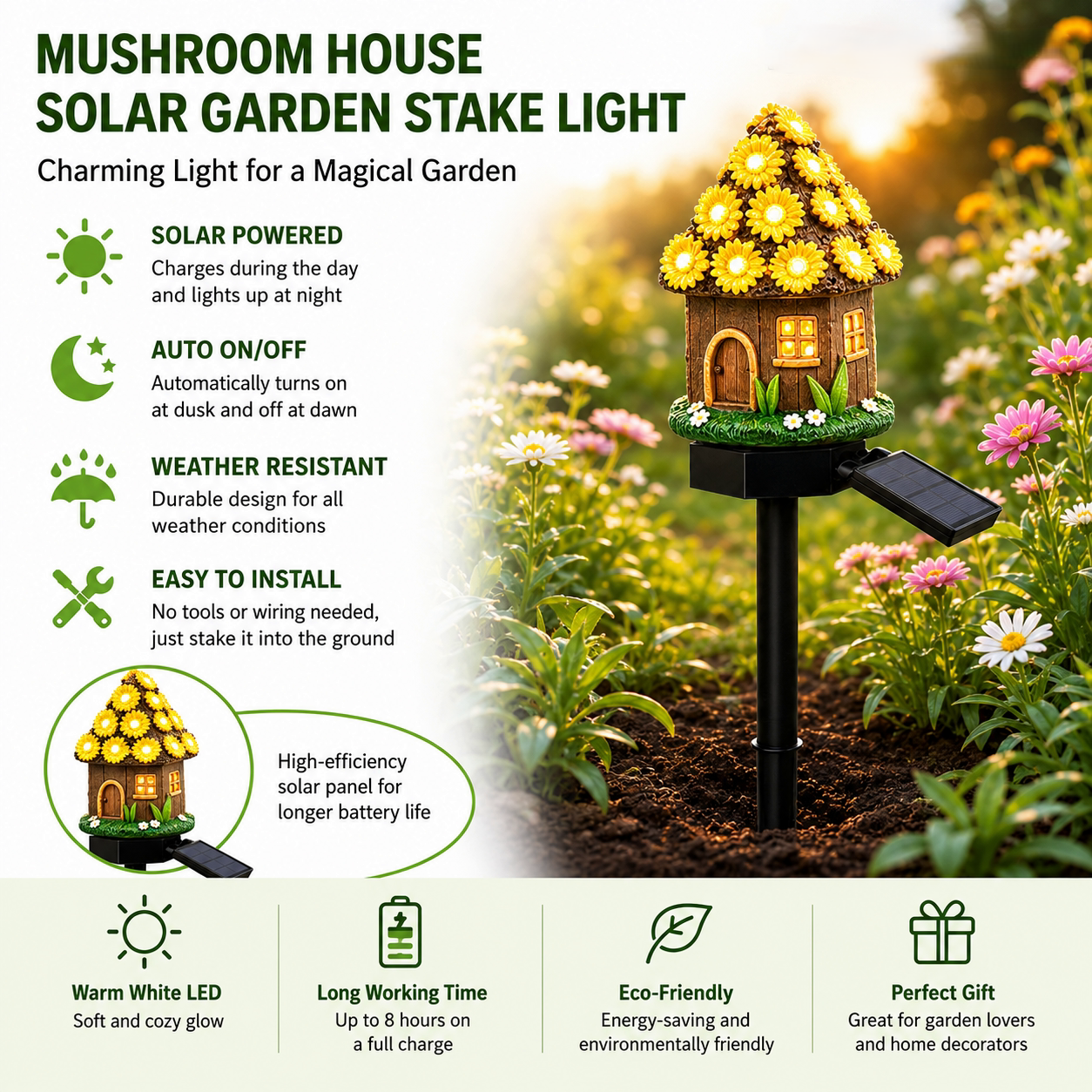 🔥Last Day 55% OFF 🔥 Solar Fairy-Tale Mushroom Cottage Garden Light