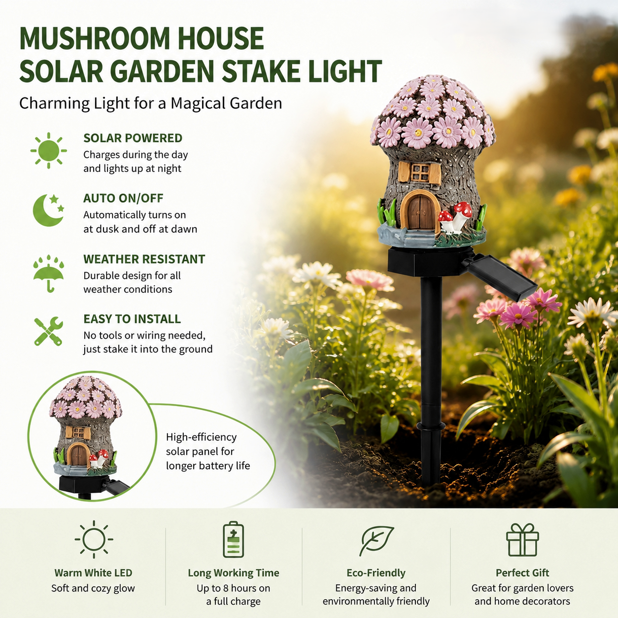 🔥Last Day 55% OFF 🔥 Solar Fairy-Tale Mushroom Cottage Garden Light