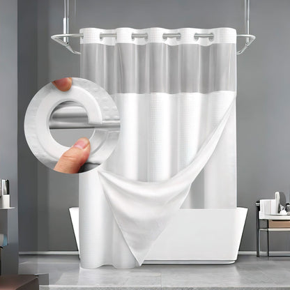 Luxury Waffle Weave Shower Curtain Set — Waterproof, One-Step Install, Includes Sheer Liner & Hooks