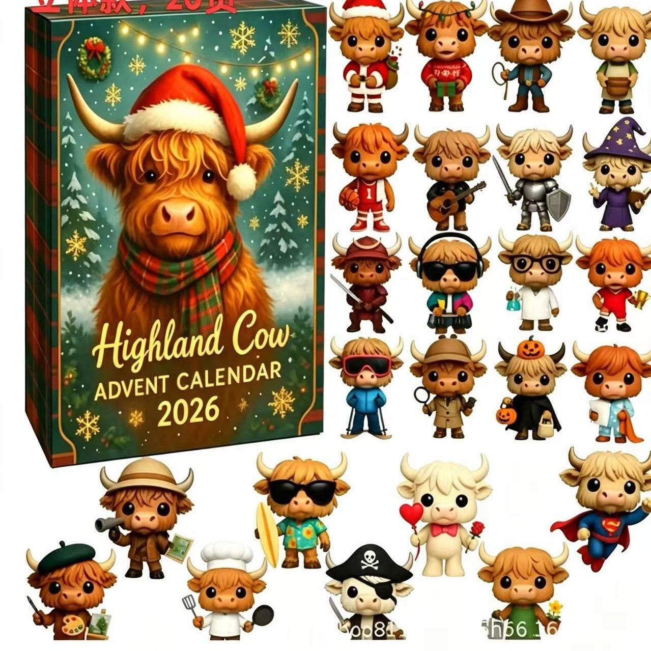 🎄🐮Highland Cow Advent Calendar 2026 – 24-Day Christmas Countdown with Cute Highland Cow Figurines