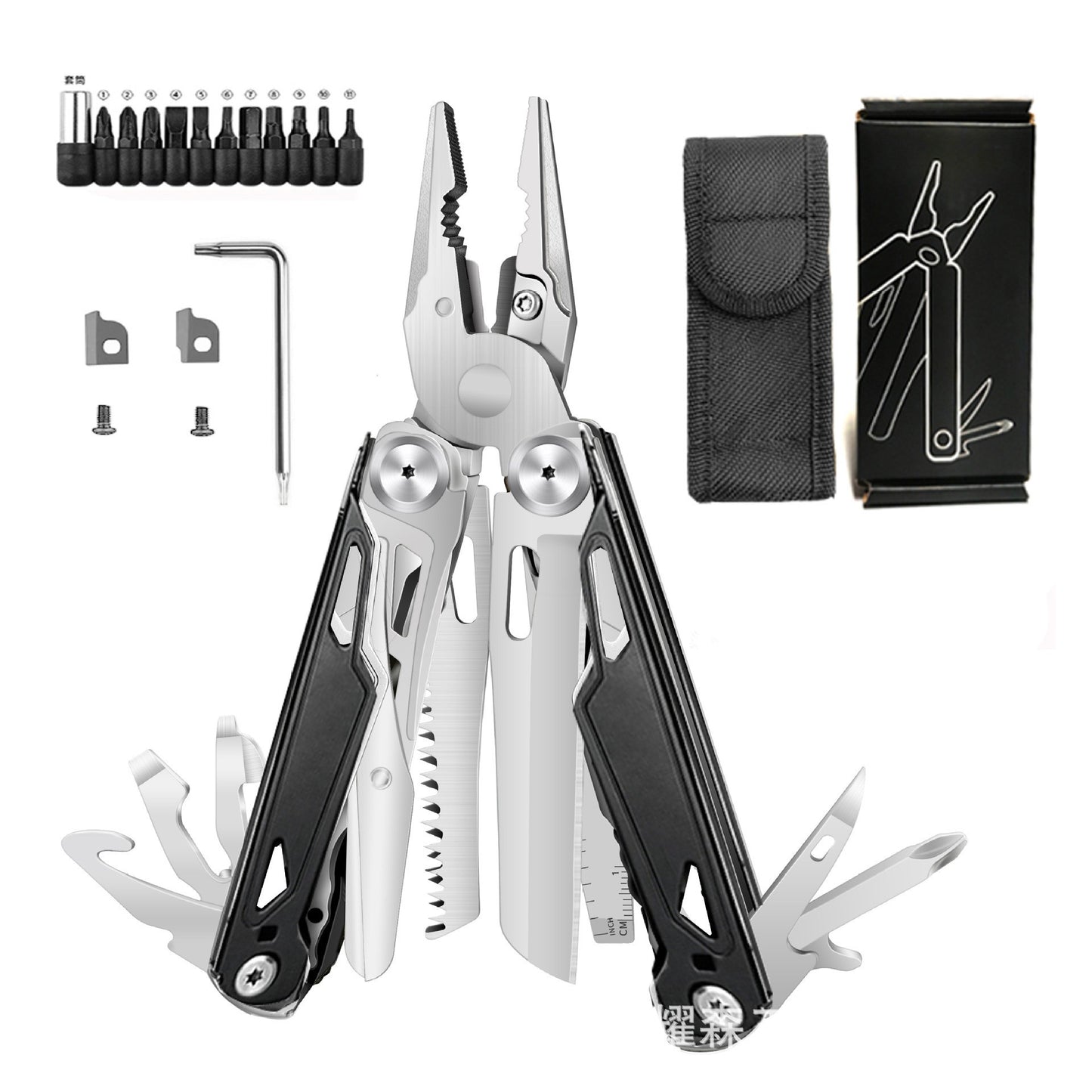 🚀16-in-1 Multitool with Large Scissors | Compact Outdoor Tool for Camping & Repairs