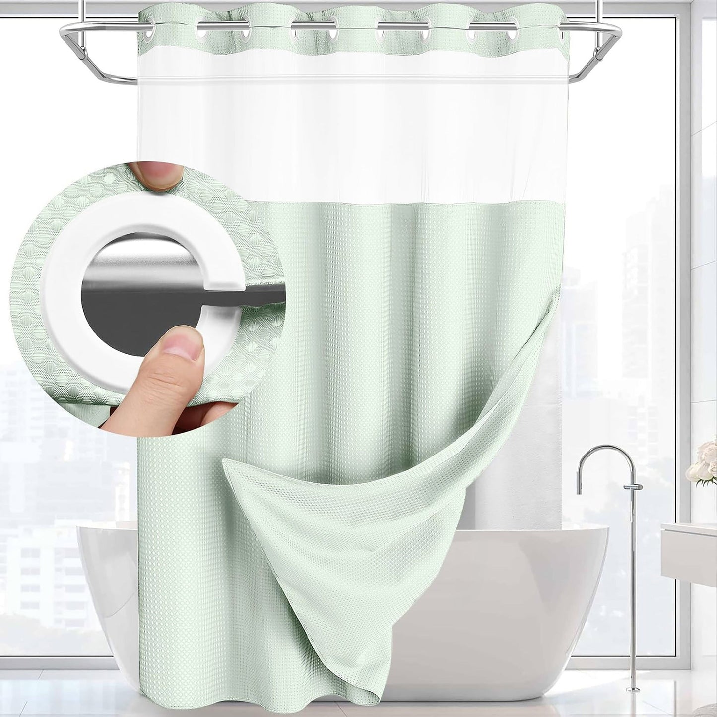 Luxury Waffle Weave Shower Curtain Set — Waterproof, One-Step Install, Includes Sheer Liner & Hooks