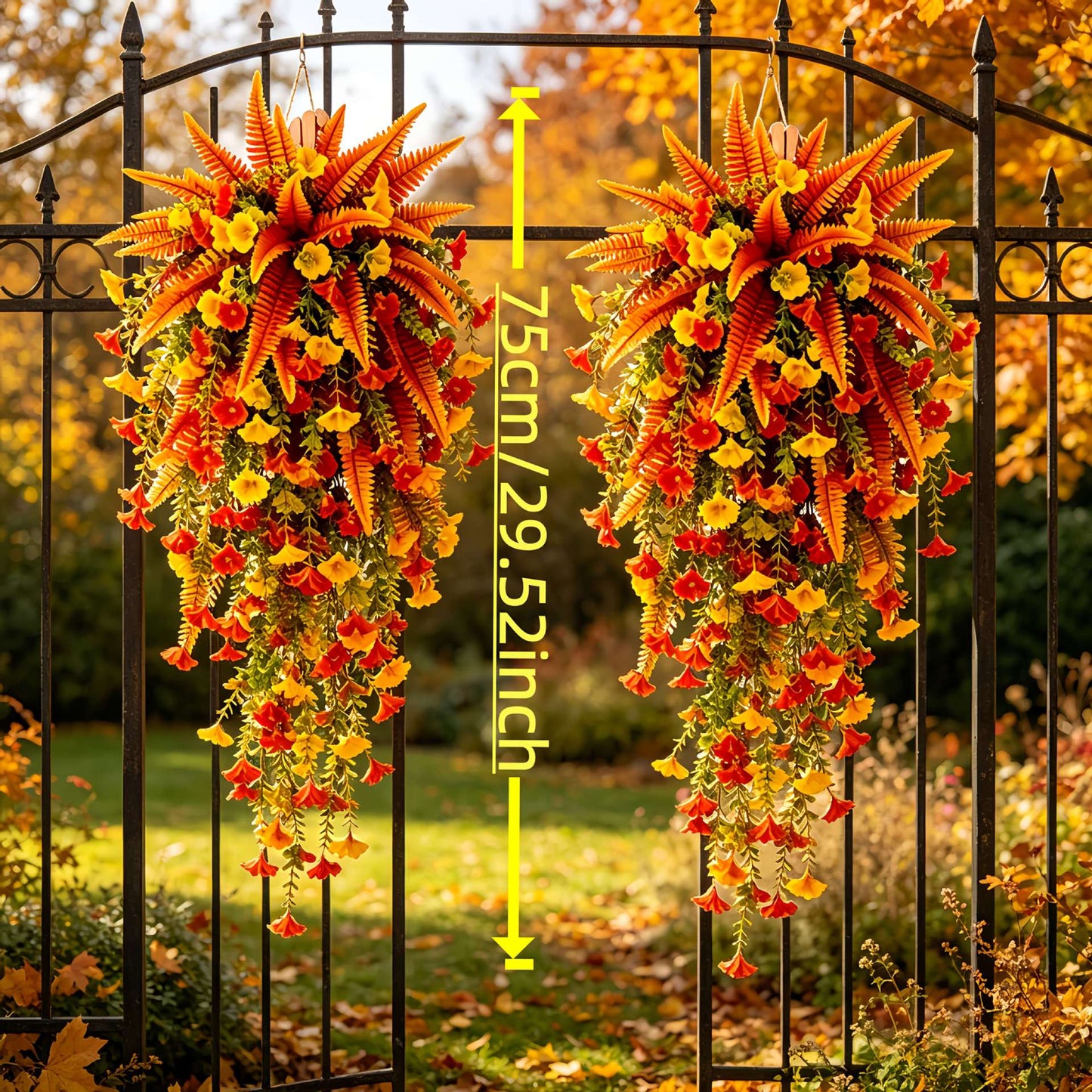 🍂 Artificial Fall Harvest Hanging Basket – Rustic Autumn Porch & Door Decor