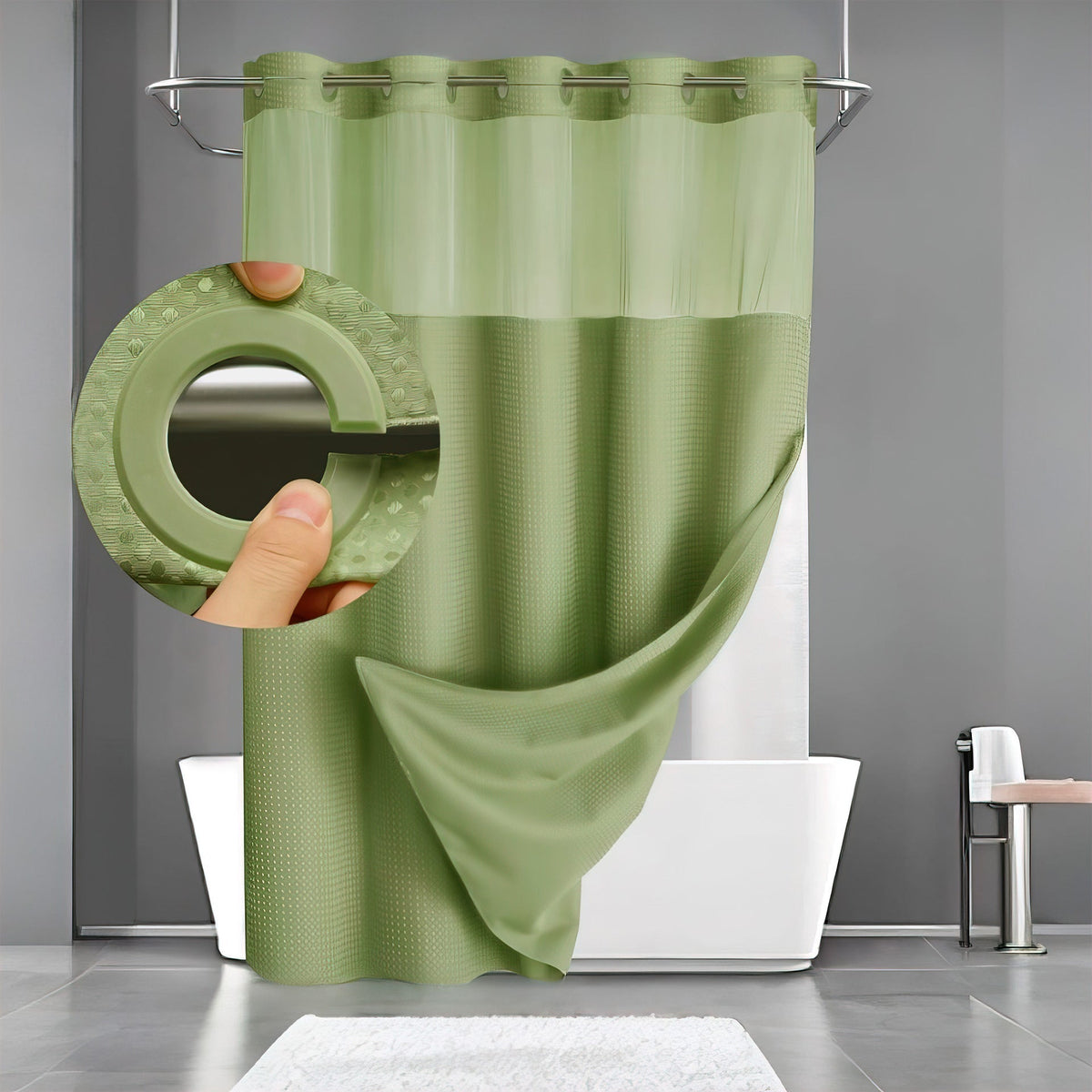 Luxury Waffle Weave Shower Curtain Set — Waterproof, One-Step Install, Includes Sheer Liner & Hooks