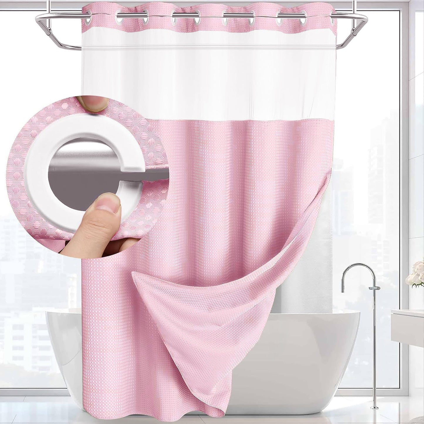 Luxury Waffle Weave Shower Curtain Set — Waterproof, One-Step Install, Includes Sheer Liner & Hooks