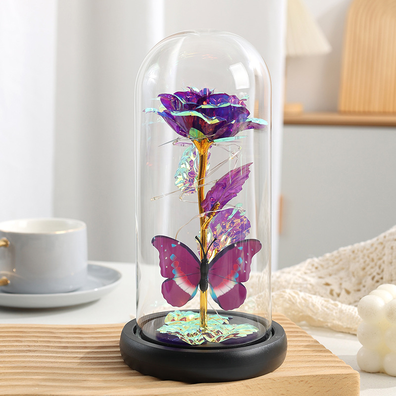 Cwkbzc Eternal Flower - Light Up Galaxy Rose in Glass Dome with Butterfly
