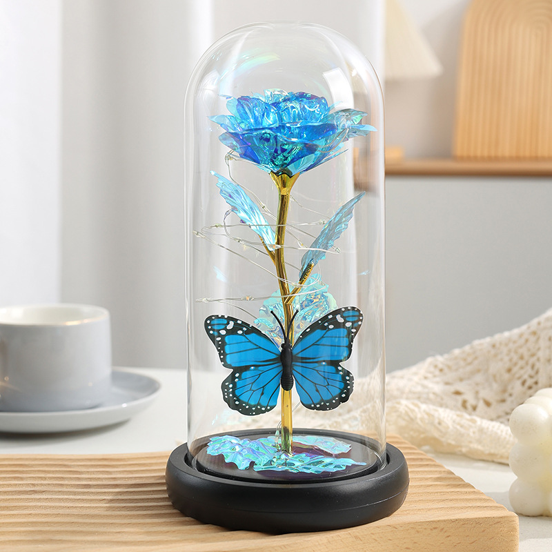 Cwkbzc Eternal Flower - Light Up Galaxy Rose in Glass Dome with Butterfly