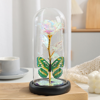 Cwkbzc Eternal Flower - Light Up Galaxy Rose in Glass Dome with Butterfly