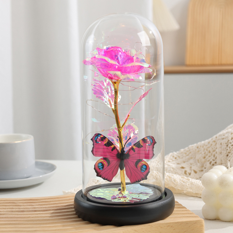 Cwkbzc Eternal Flower - Light Up Galaxy Rose in Glass Dome with Butterfly
