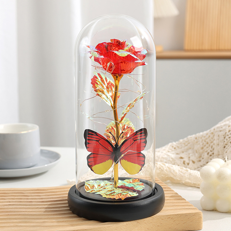 Cwkbzc Eternal Flower - Light Up Galaxy Rose in Glass Dome with Butterfly
