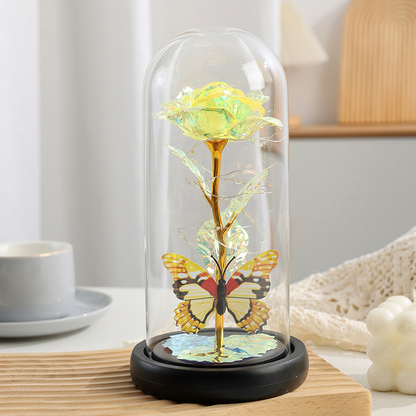 Cwkbzc Eternal Flower - Light Up Galaxy Rose in Glass Dome with Butterfly