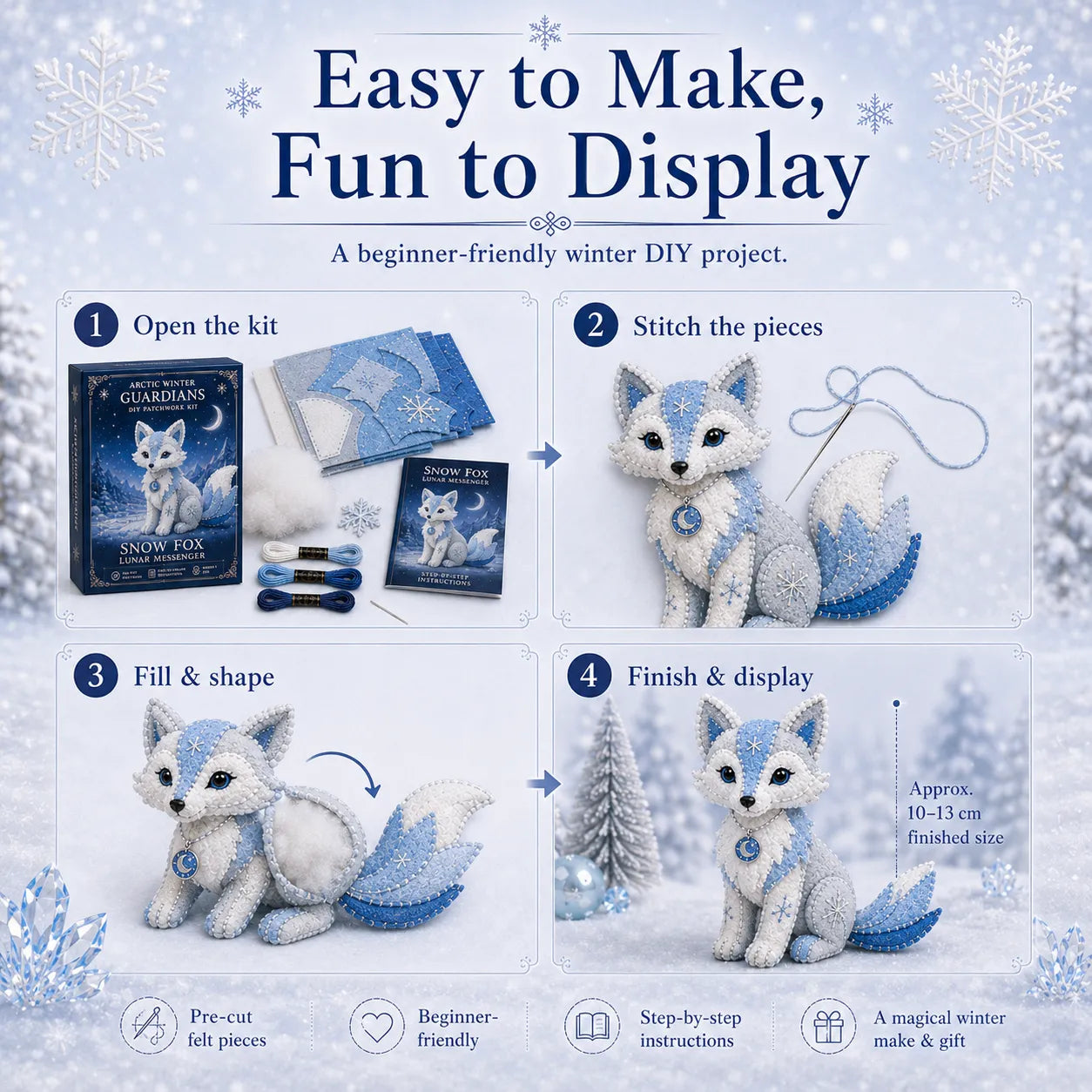 ❄️DIY Ice Dragon Felt Patchwork Kit Arctic Winter Guardian Sewing Set