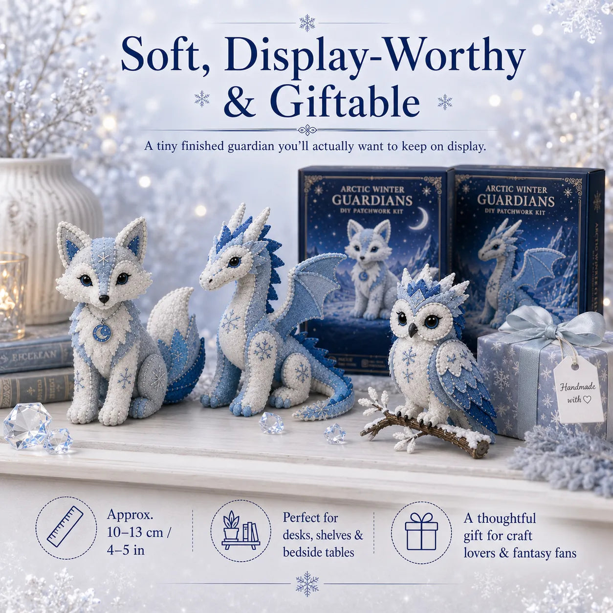 ❄️DIY Ice Dragon Felt Patchwork Kit Arctic Winter Guardian Sewing Set