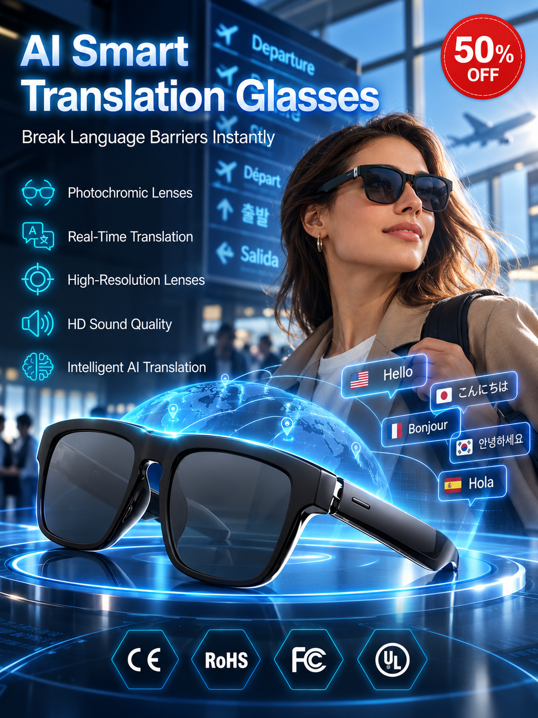 ⏰👓AI Smart Glasses: 100% Offline Translation Zoom & Explore Smarter.